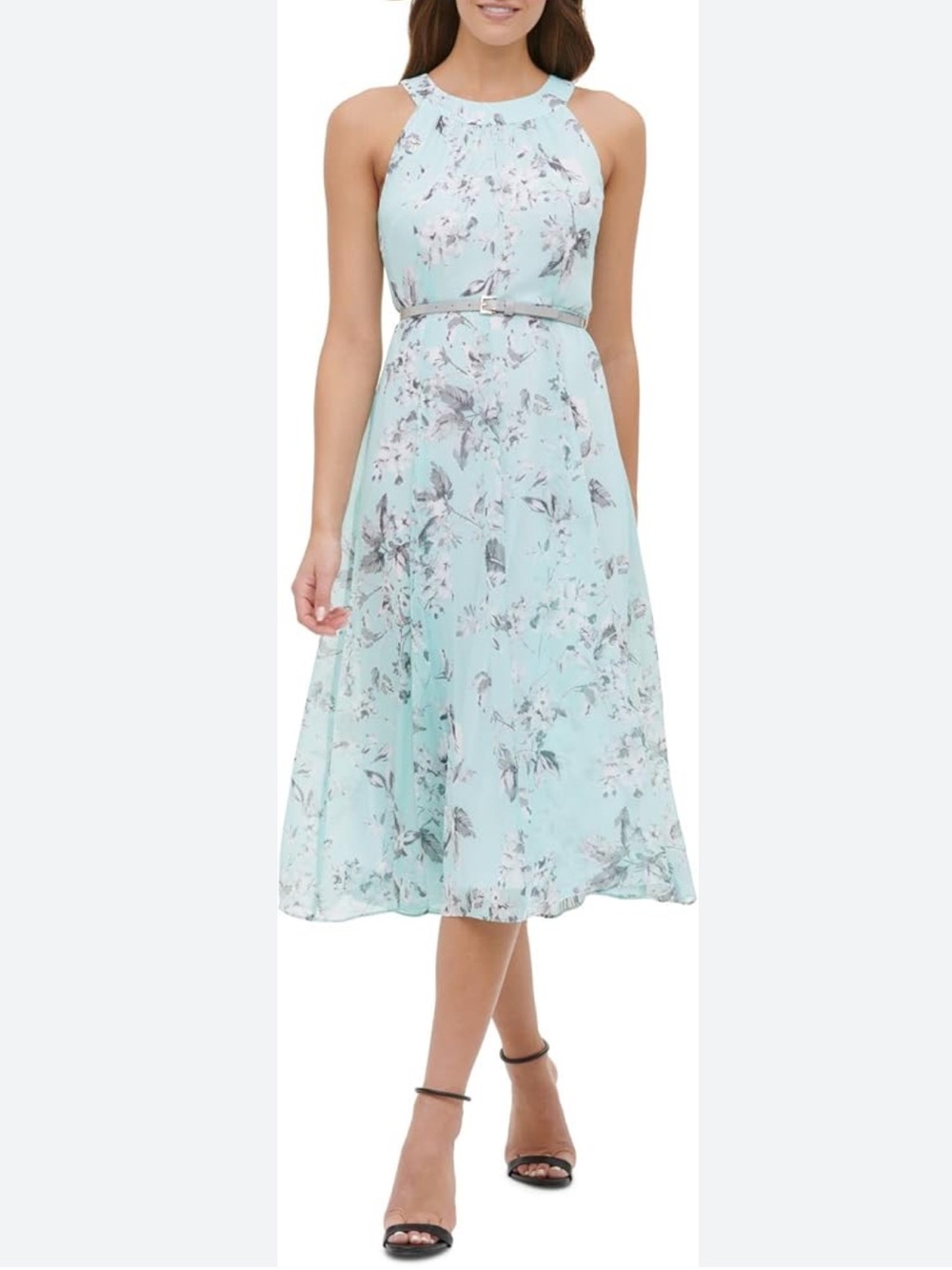 Tommy Hilfiger Light Blue Floral Chiffon Midi Dress